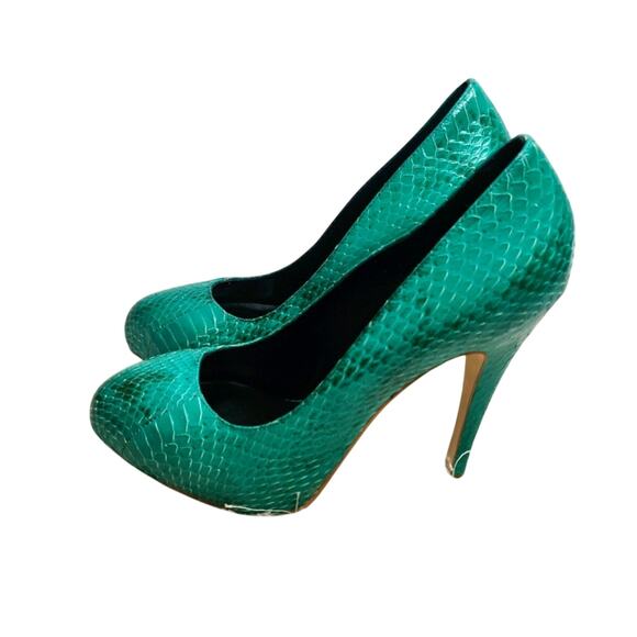 Turquoise leather snake skin round pump by Kathryn Amberleigh sz 7.5 - Picture 3 of 7